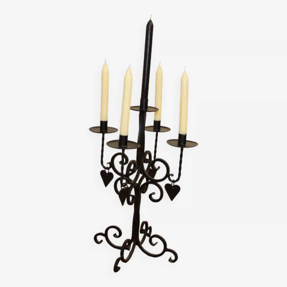 Bougeoir noir 5 bougies coeurs suède - Furniture 1960