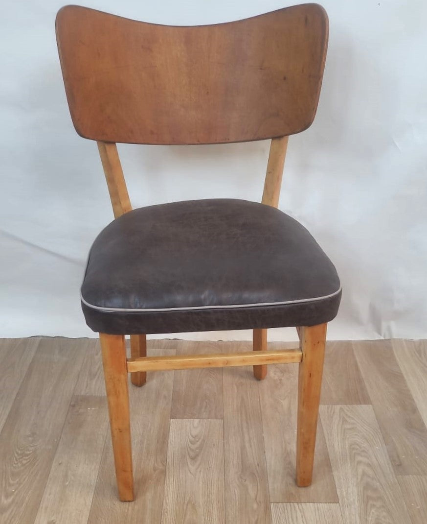 Chaise vintage en bois et cuir – Années 50 - Furniture 1960