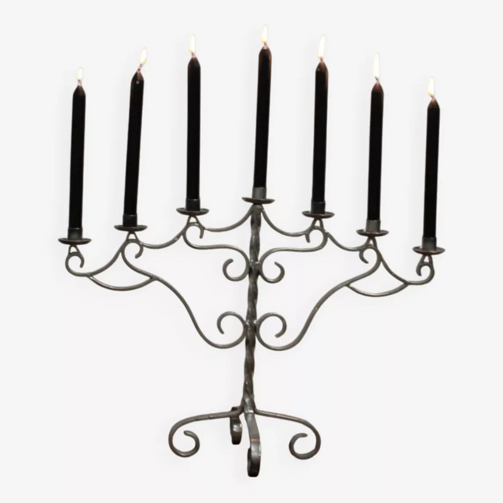 Chandelier vintage à 7 bougies en acier peint argent – Suède - Furniture 1960