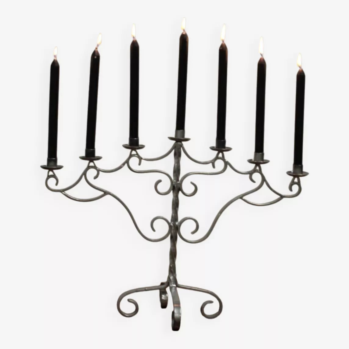 Chandelier vintage à 7 bougies en acier peint argent – Suède - Furniture 1960