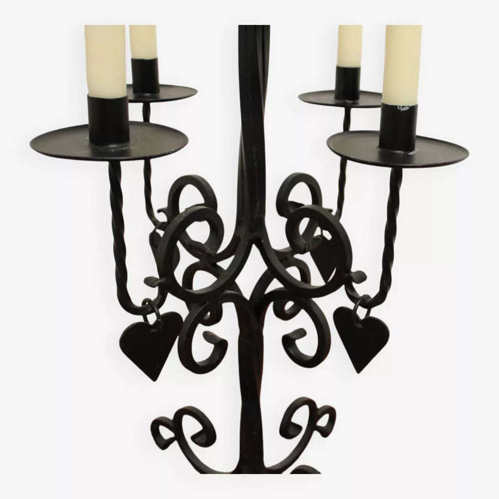 Bougeoir noir 5 bougies coeurs suède - Furniture 1960