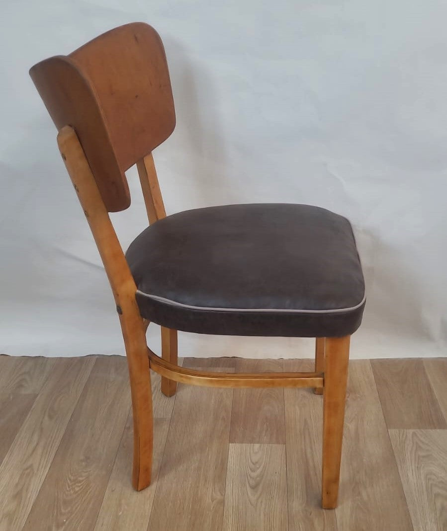 Chaise vintage en bois et cuir – Années 50 - Furniture 1960