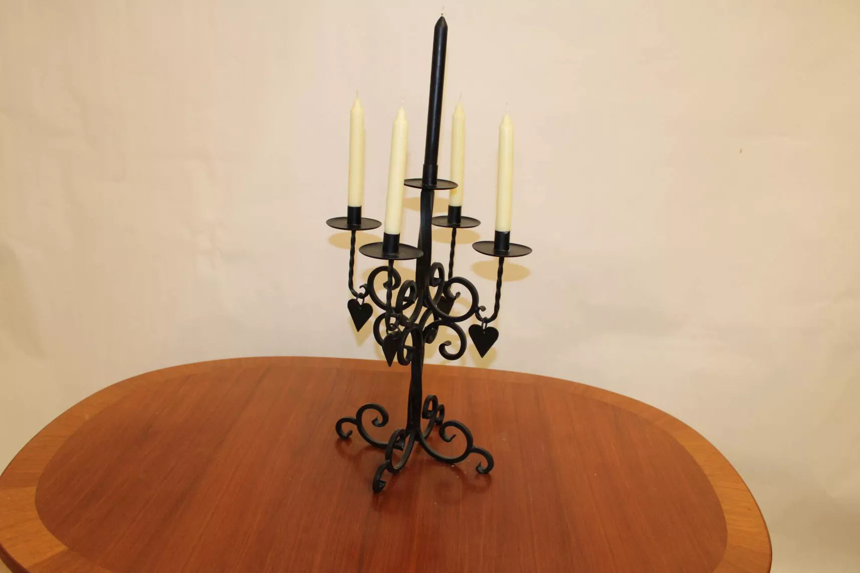 Bougeoir noir 5 bougies coeurs suède - Furniture 1960