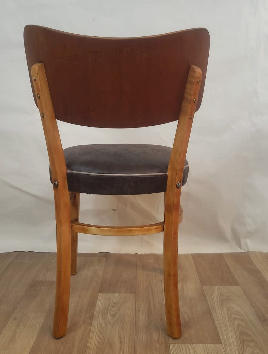 Chaise vintage en bois et cuir – Années 50 - Furniture 1960