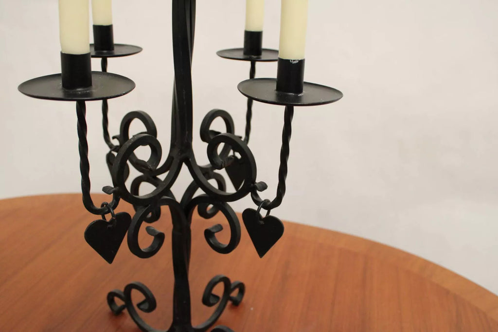 Bougeoir noir 5 bougies coeurs suède - Furniture 1960