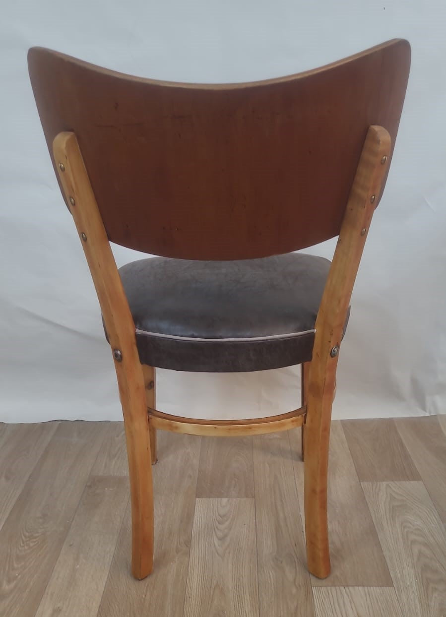 Chaise vintage en bois et cuir – Années 50 - Furniture 1960