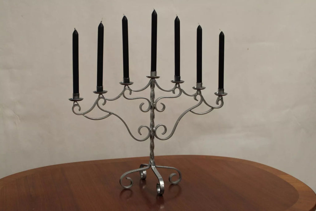 Chandelier vintage à 7 bougies en acier peint argent – Suède - Furniture 1960