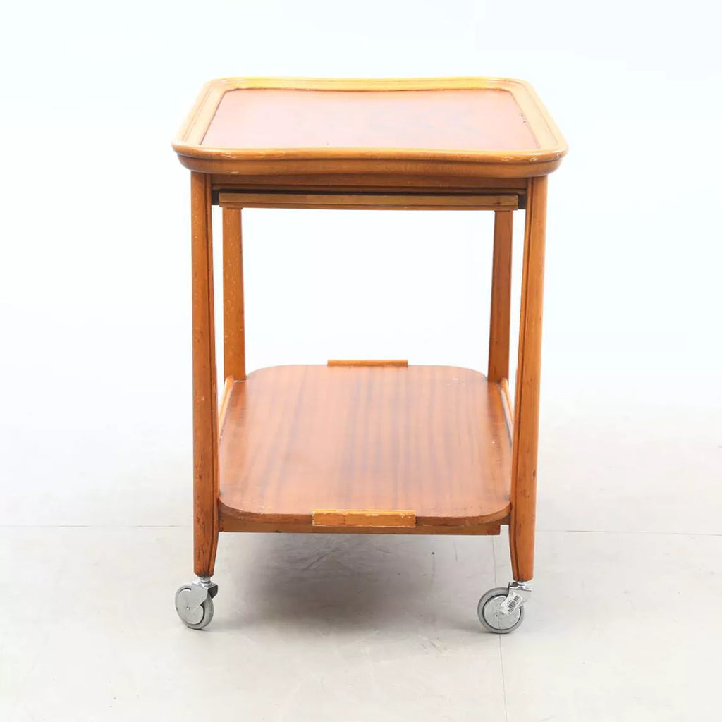 Table desserte vintage à roulettes en bois et verre – plateau amovible, années 60 - Furniture 1960