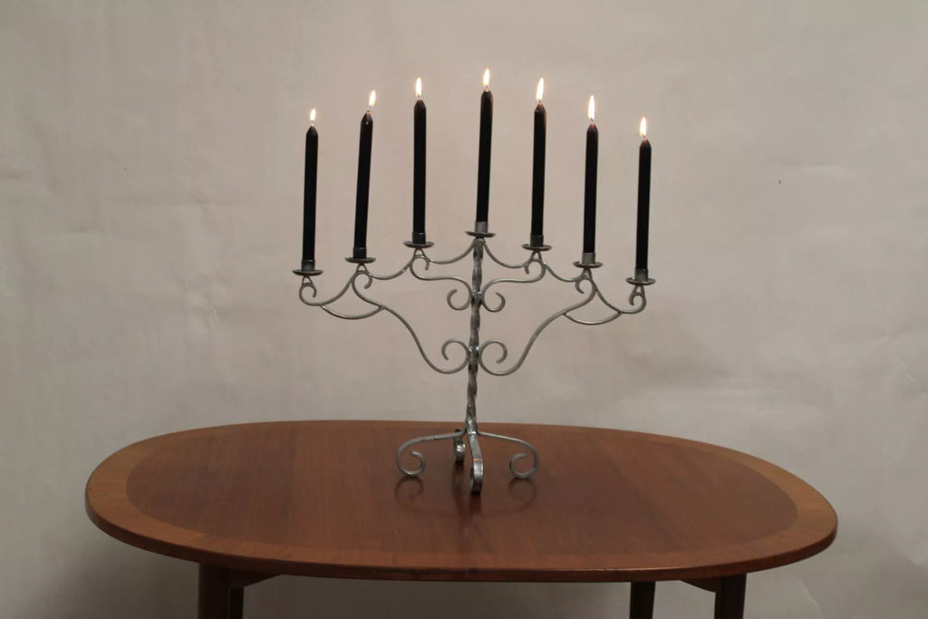 Chandelier vintage à 7 bougies en acier peint argent – Suède - Furniture 1960