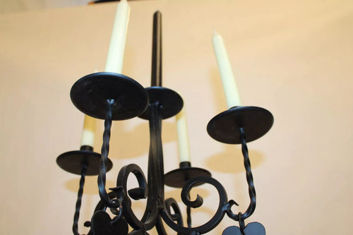 Bougeoir noir 5 bougies coeurs suède - Furniture 1960