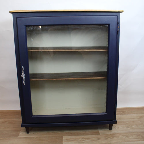 Bibliothèque basse vitrée vintage bleu nuit, années 1950