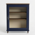 Bibliothèque basse vitrée vintage bleu nuit, années 1950