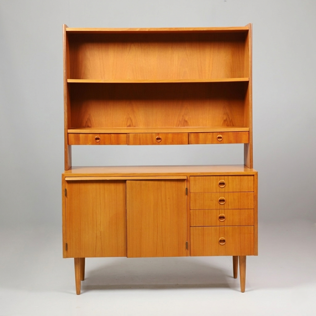 Bibliothèque vintage en teck avec secrétaire abattant, années 60