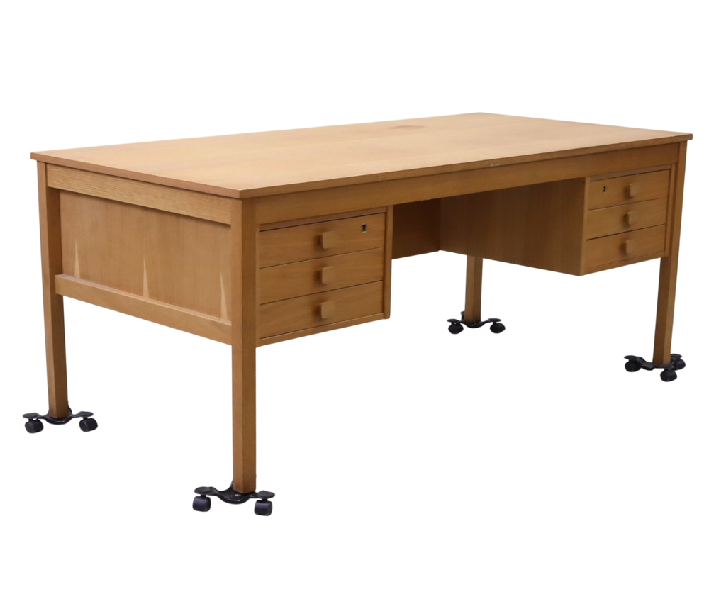 Bureau vintage scandinave en chêne double face – Suède – années 60 - Furniture 1960