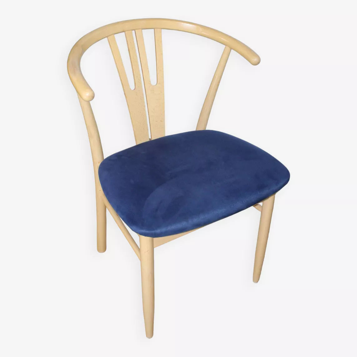 Chaise Vega vintage Reydeberg en alcantara bleu et chêne, années 1990