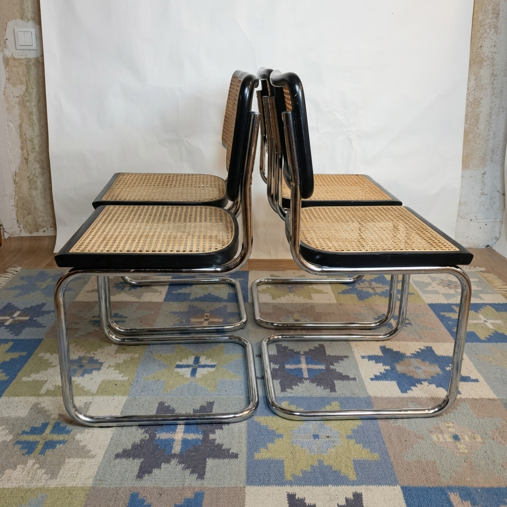 Lot de 4 chaises vintage Cesca B32 noire de Marcel Breuer, Italie