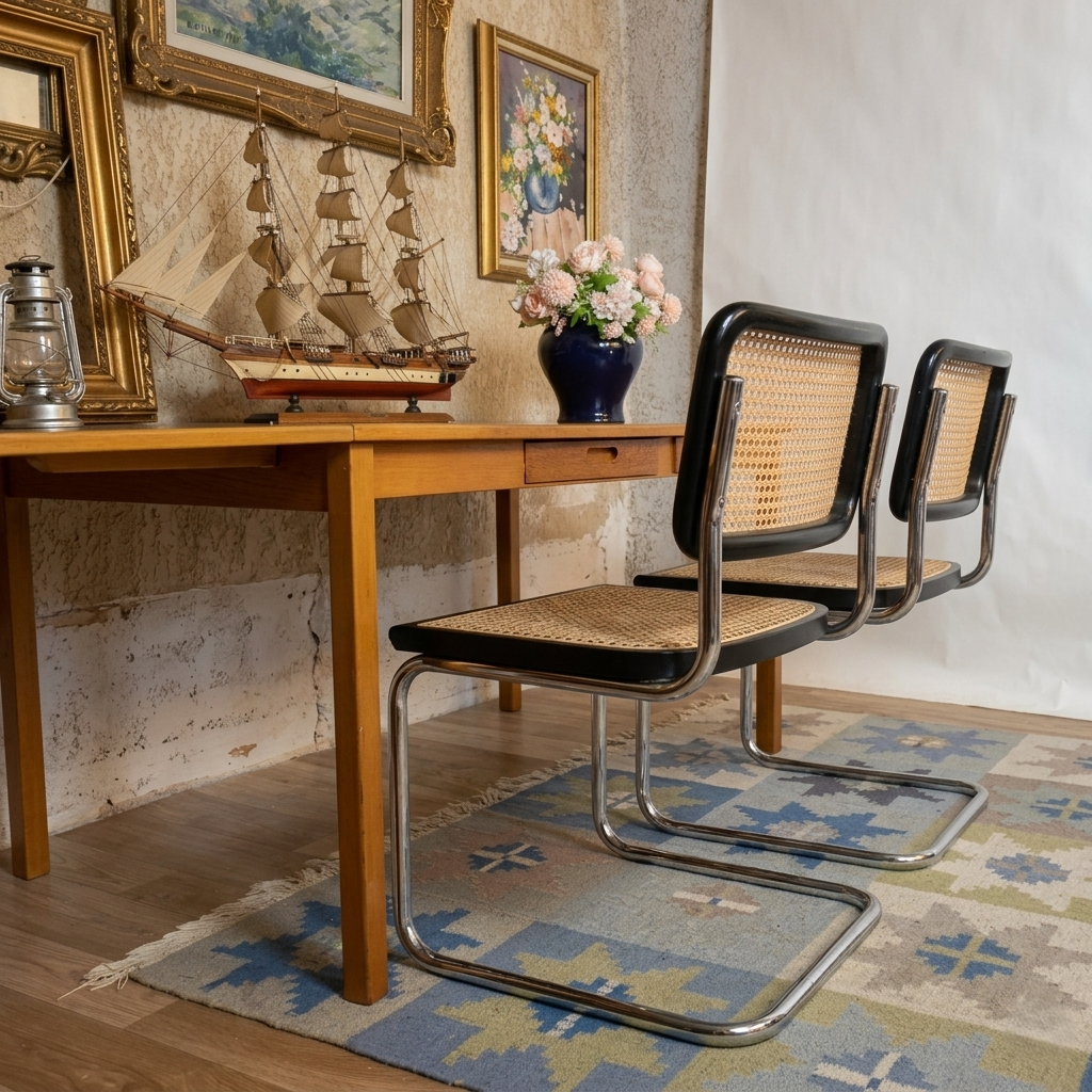 Lot de 4 chaises vintage Cesca B32 noire de Marcel Breuer, Italie