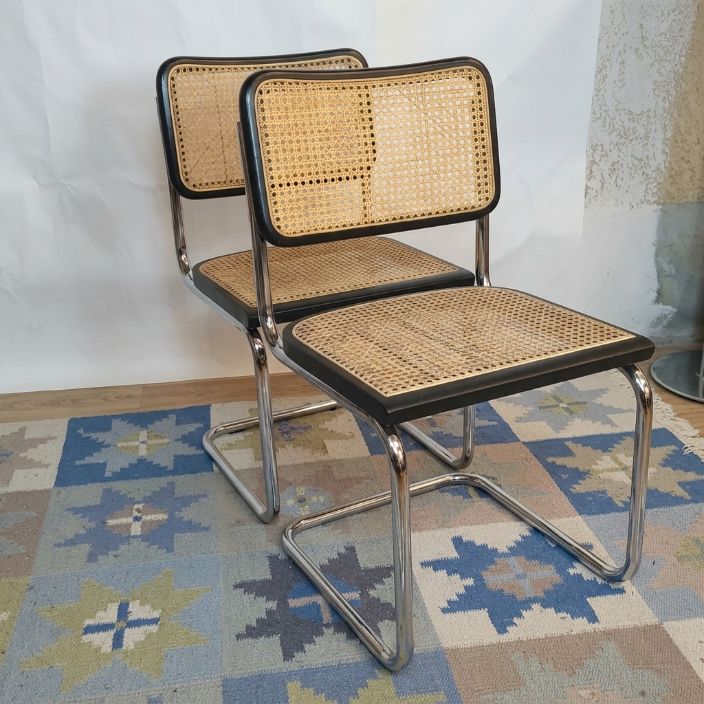 Lot de 4 chaises vintage Cesca B32 noire de Marcel Breuer, Italie