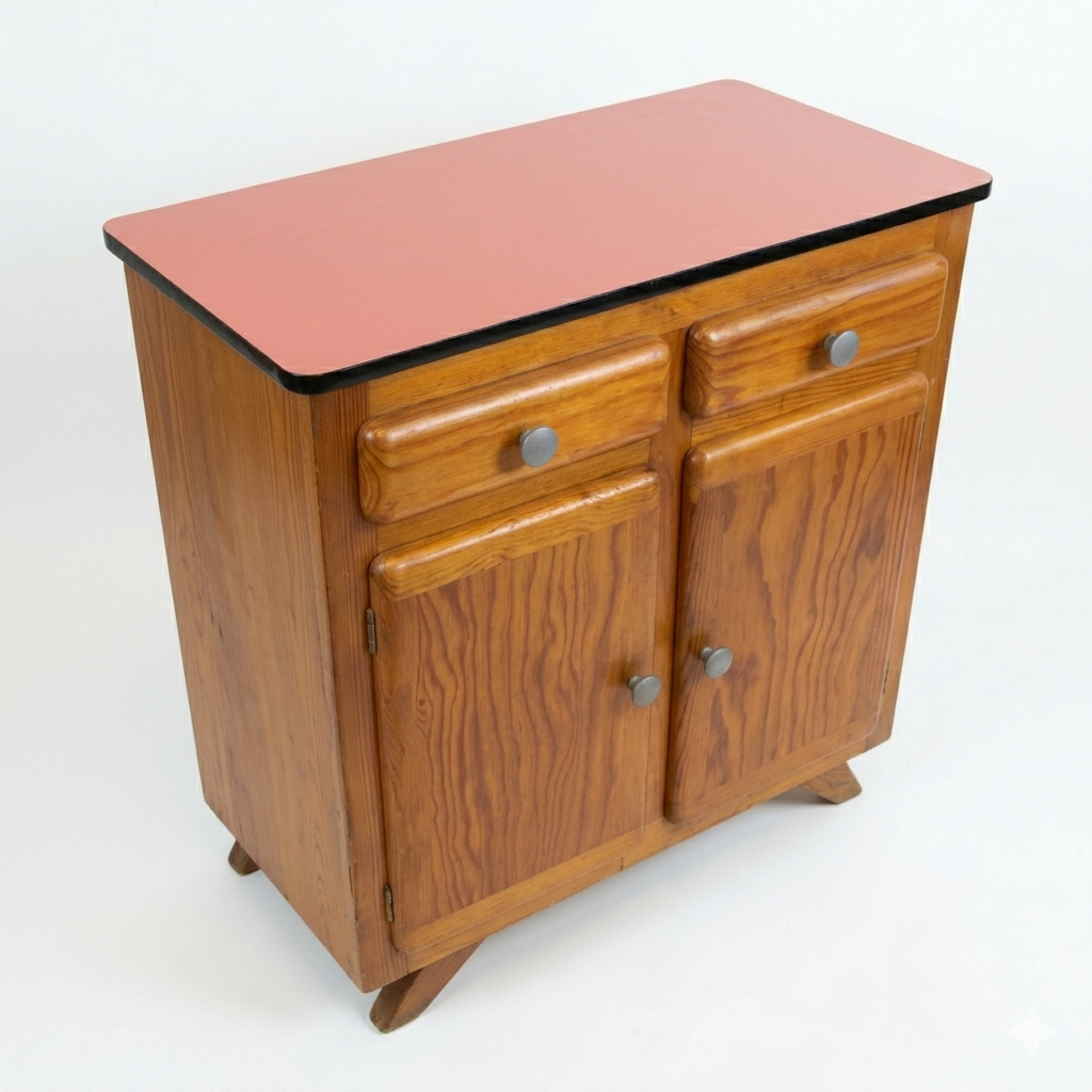 Commode Mado vintage Terra Cotta et chêne clair, années 1960