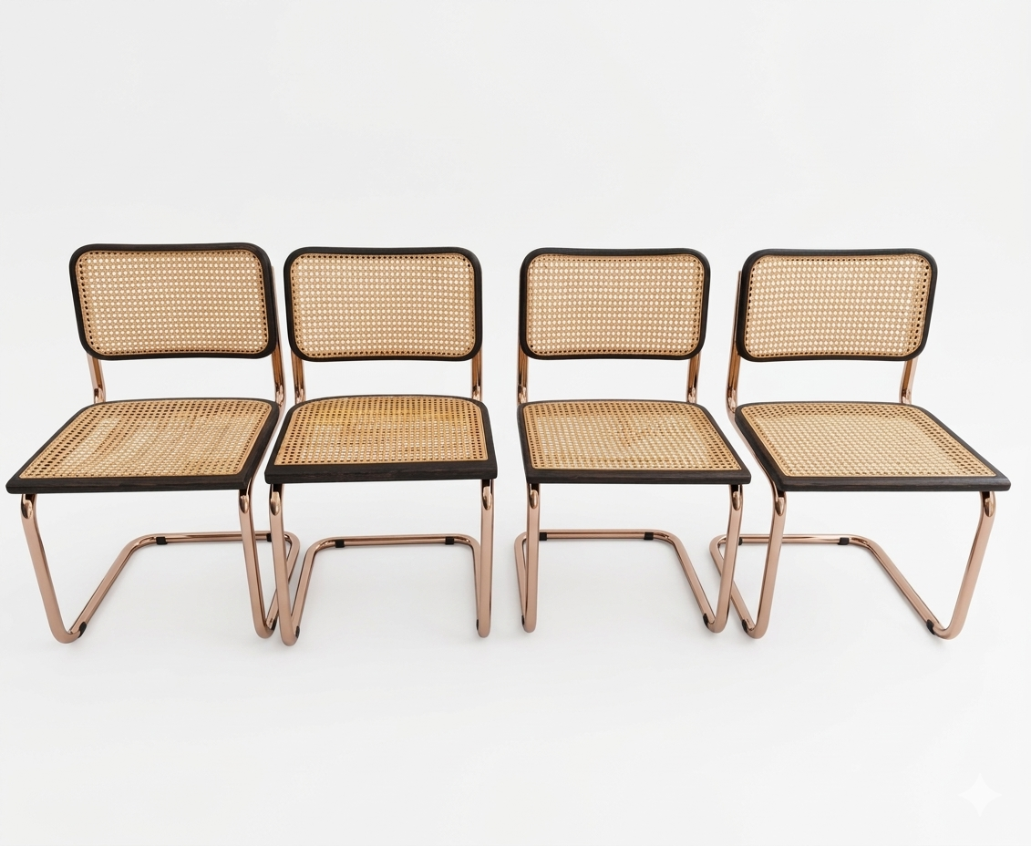 Lot de 4 chaises Cesca B32 noires Marcel Breuer, Italie