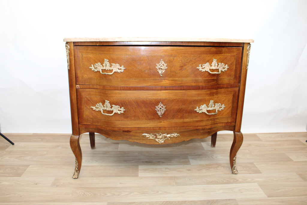 Commode sauteuse Vintage en bois et marbre rose, années 1960
