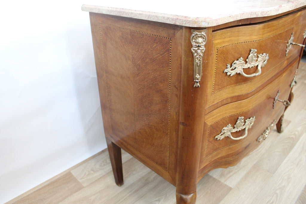 Commode sauteuse Vintage en bois et marbre rose, années 1960