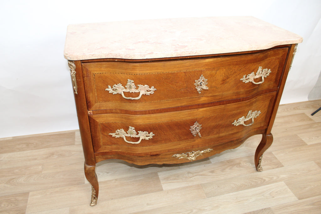 Commode sauteuse Vintage en bois et marbre rose, années 1960