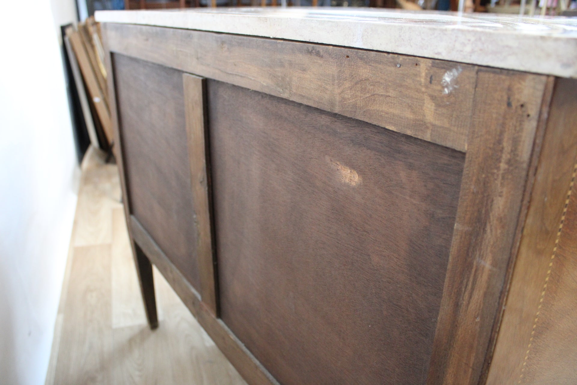 Commode sauteuse Vintage en bois et marbre rose, années 1960