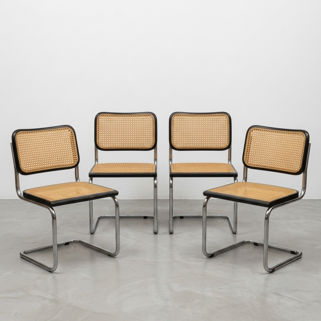 Lot de 6 chaises Cesca B32 noires Marcel Breuer Italie années 80