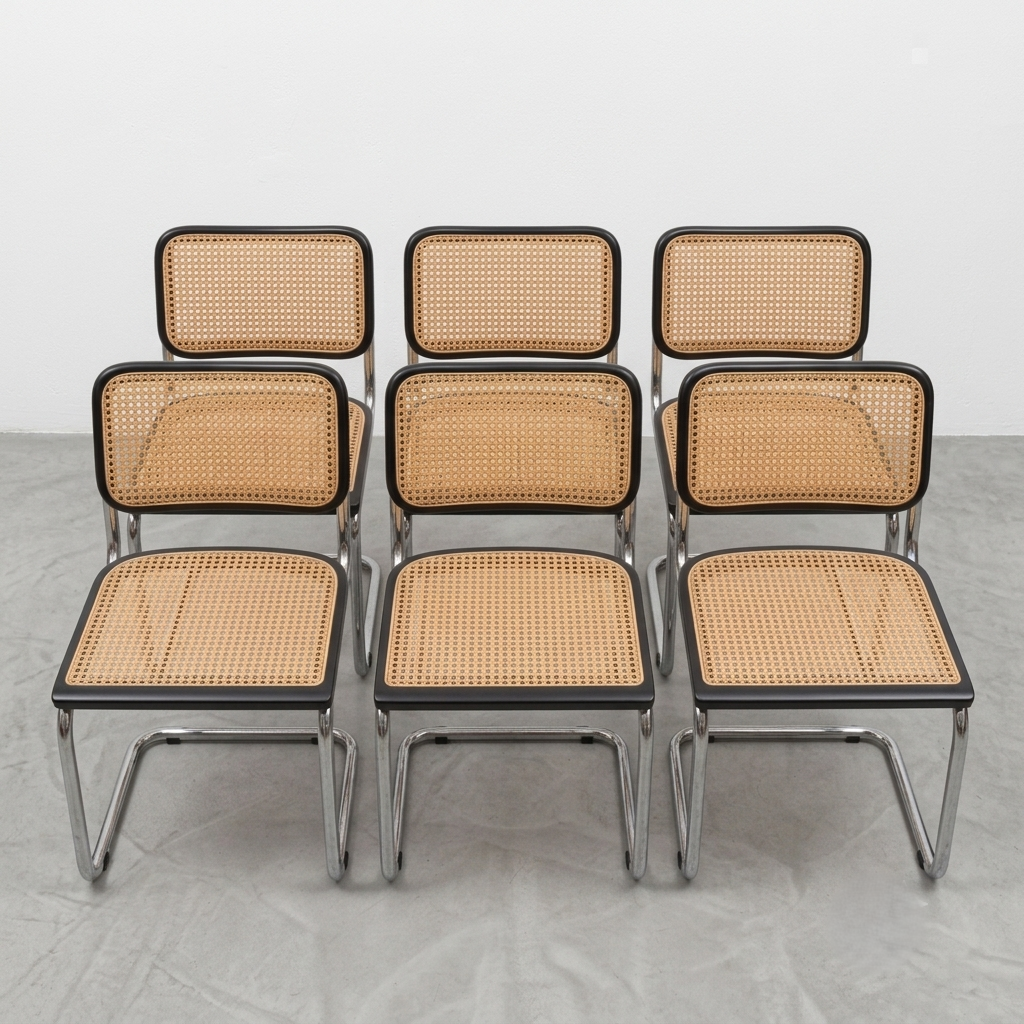 Lot de 6 chaises Cesca B32 noires Marcel Breuer Italie années 80
