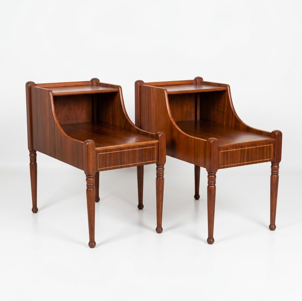 Paire de tables de chevet danoises scandinaves vintage en acajou – années 50