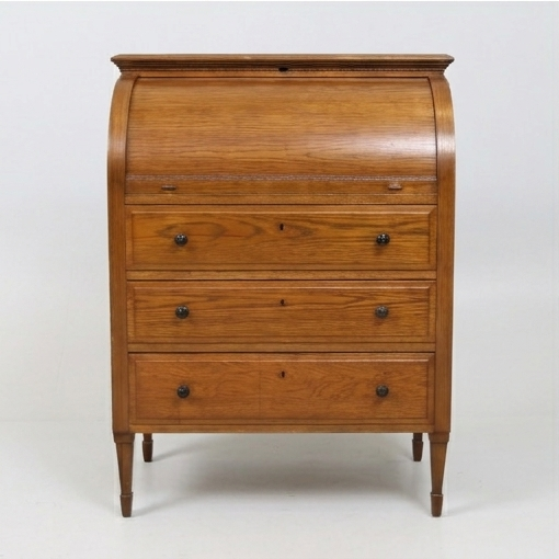 Secrétaire commode à volet roulant vintage en chêne - 80 cm, années 50