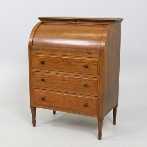 Secrétaire commode à volet roulant vintage en chêne - 80 cm, années 50