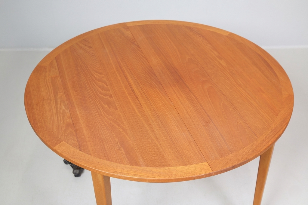 Table à manger ronde Scandinave vintage en teck - 110 cm - années 60