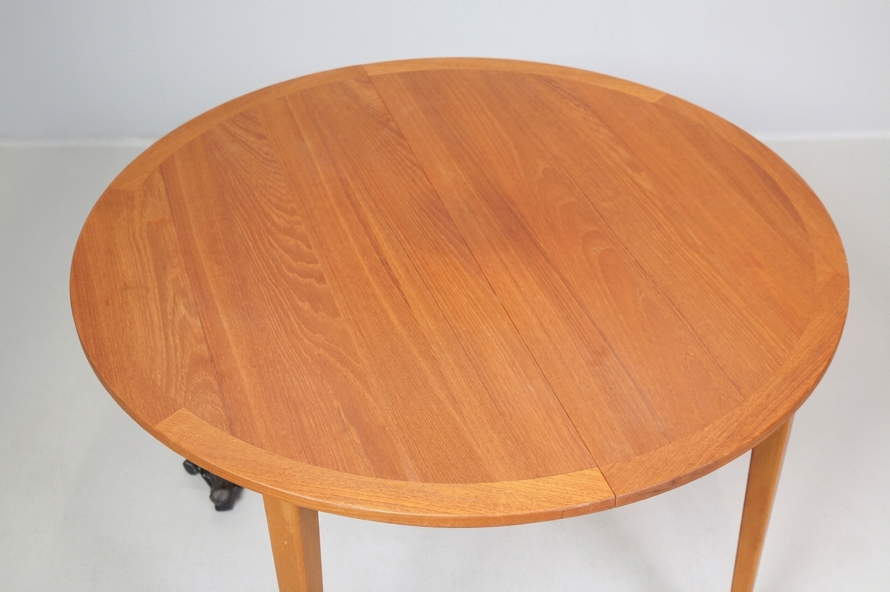Table à manger ronde Scandinave vintage en teck - 110 cm - années 60