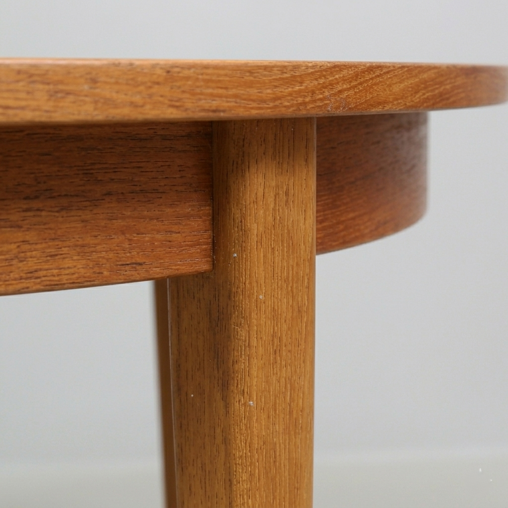 Table à manger ronde Scandinave vintage en teck - 110 cm - années 60