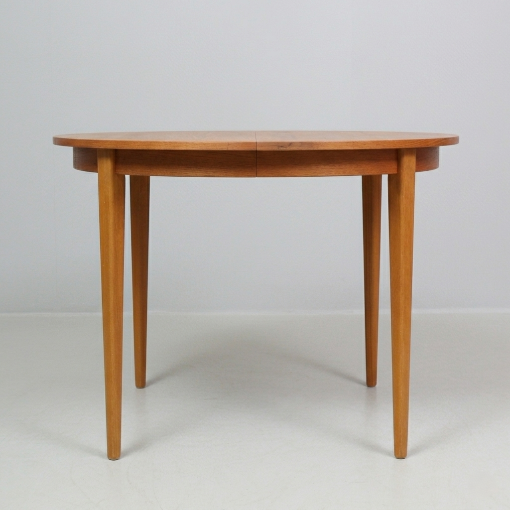 Table à manger ronde Scandinave vintage en teck - 110 cm - années 60