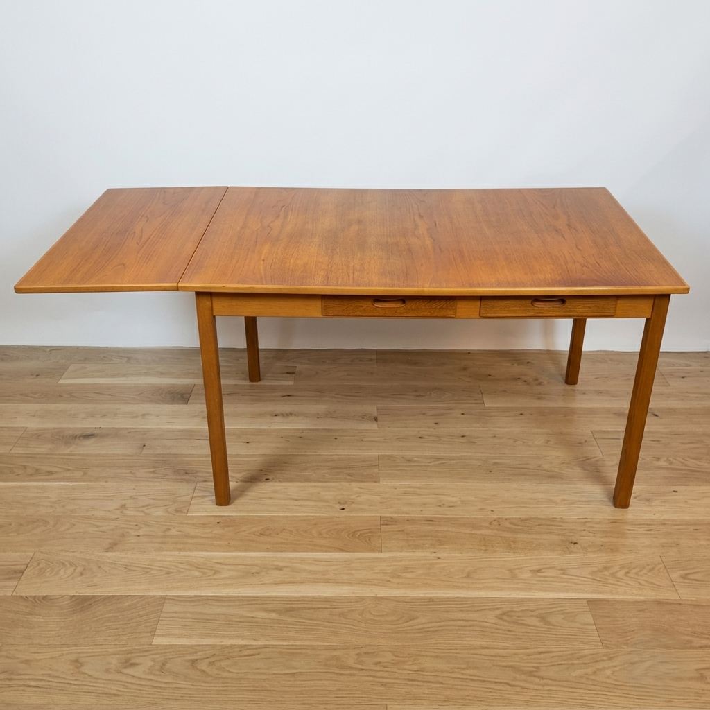 Table à manger scandinave vintage avec rallonge estampillée Garnas - Suède - années 60