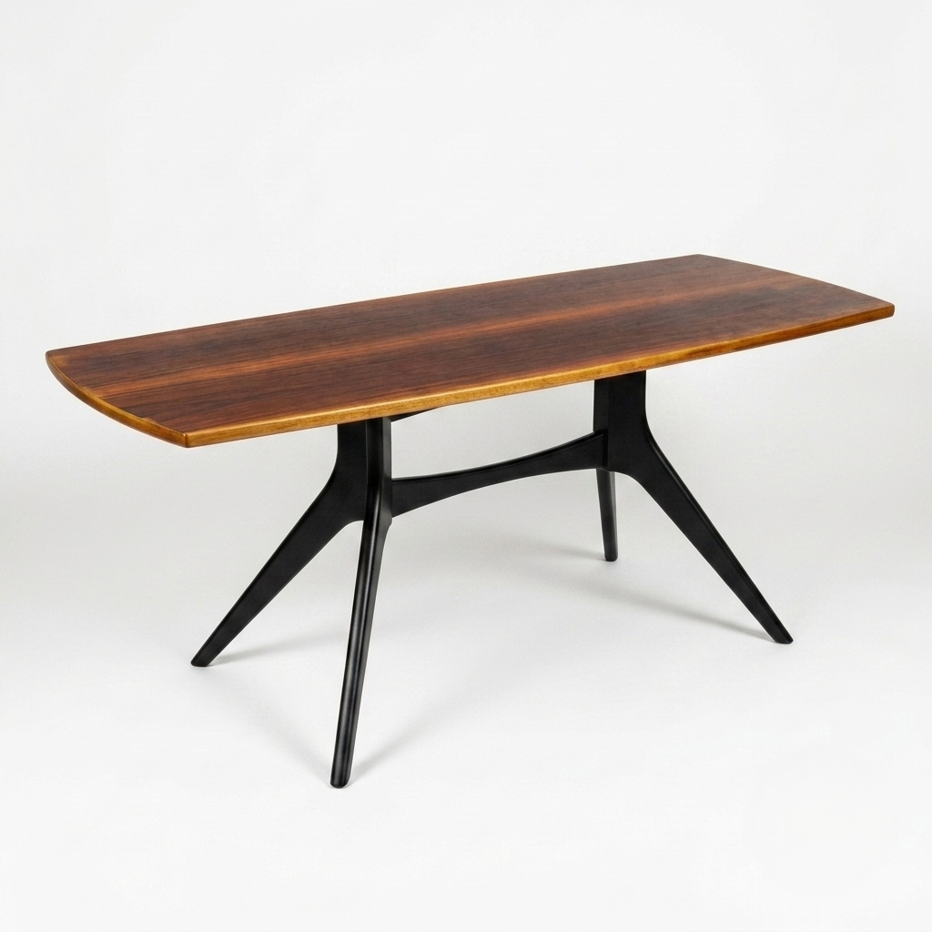 Table basse Vintage Scandinave en teck et piètement noir - années 60