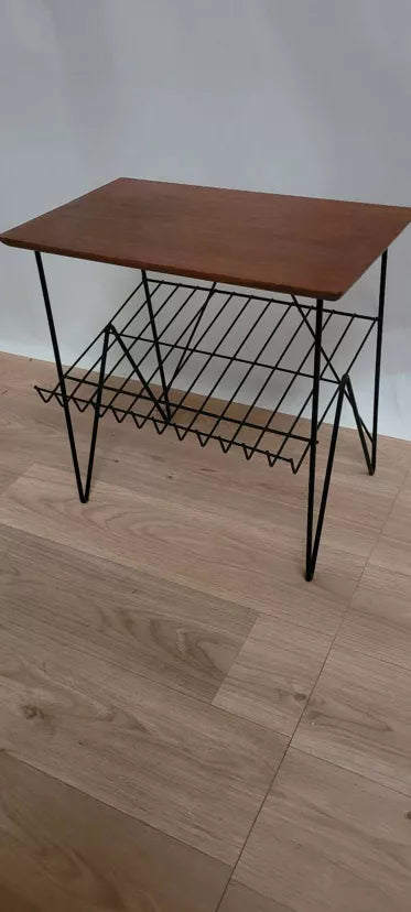 Table basse vintage Stringboard en teck et fils d'acier – Suède, 1950 - Furniture 1960