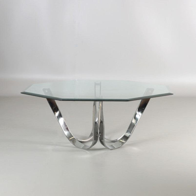 Table basse vintage verre et chrome – Roger Spunger pour Dunbar, 1960 - Furniture 1960
