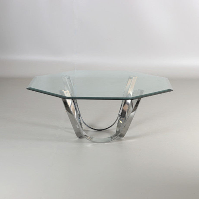 Table basse vintage verre et chrome – Roger Spunger pour Dunbar, 1960 - Furniture 1960