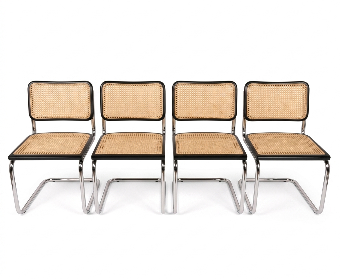 Lot de 4 chaises Cesca B32 noires Marcel Breuer, Italie