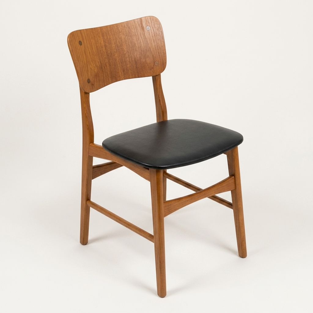 Chaise Vintage Scandinave en Teck et Simili Cuir Noir par Kofod-Larsen, Danemark, années 60