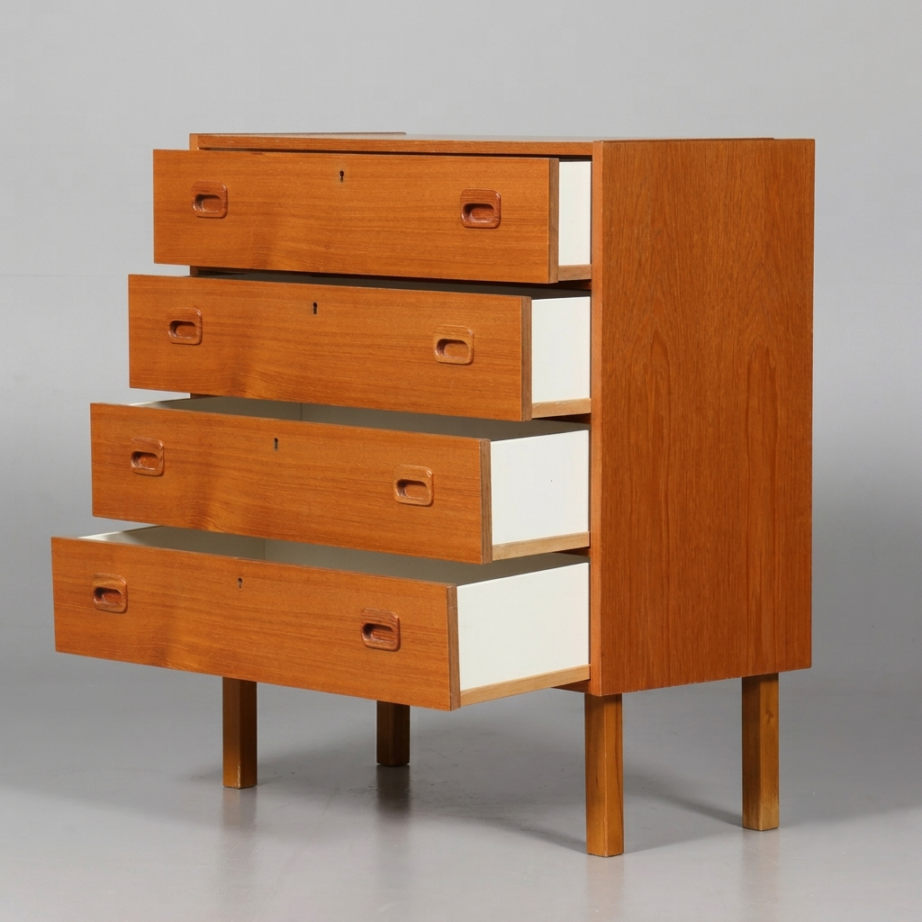 Commode vintage scandinave en teck à 4 tiroirs, Danemark années 70