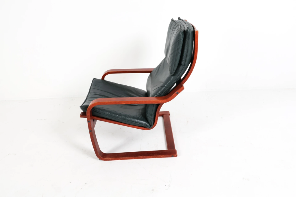 Fauteuil vintage scandinave POÄNG en cuir noir – IKEA, années 1980 - Furniture 1960