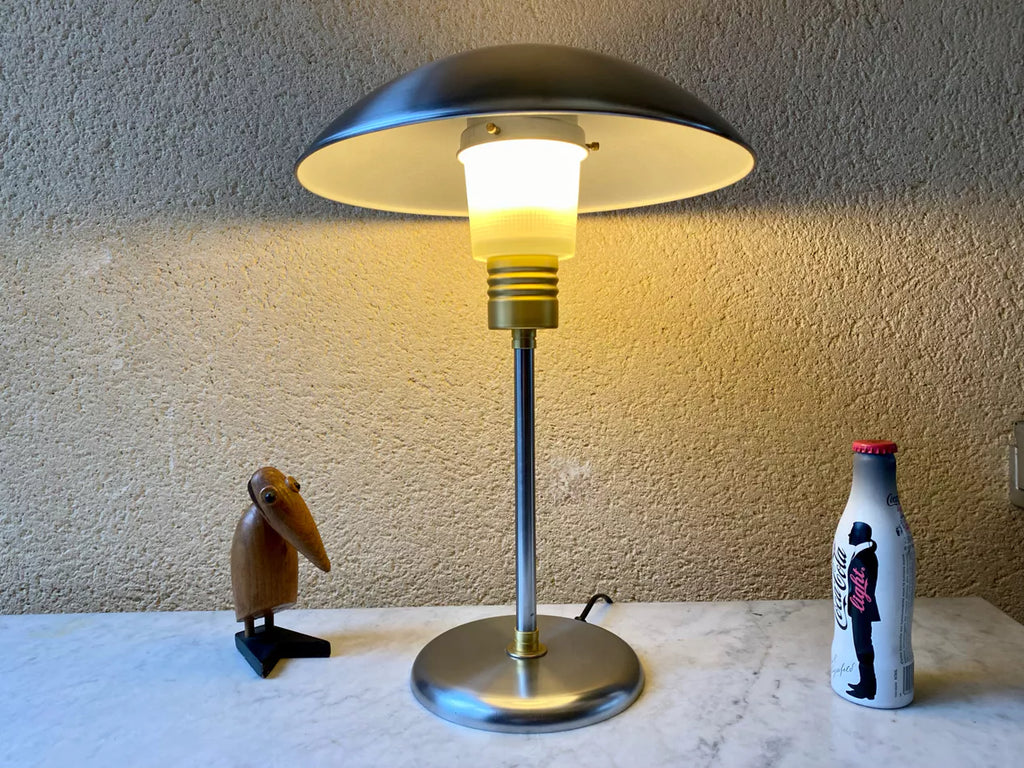 Lampe champignon vintage IKEA – acier chromé et verre opalin – années 80/90 - Furniture 1960