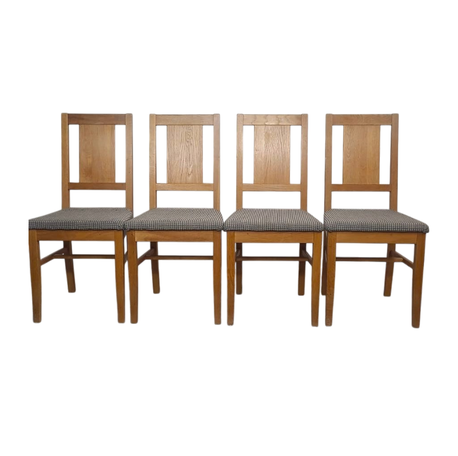 Lot 4 de chaises Brutalistes en chêne et tissu à carreaux, Danemark, années 1960 - Furniture 1960