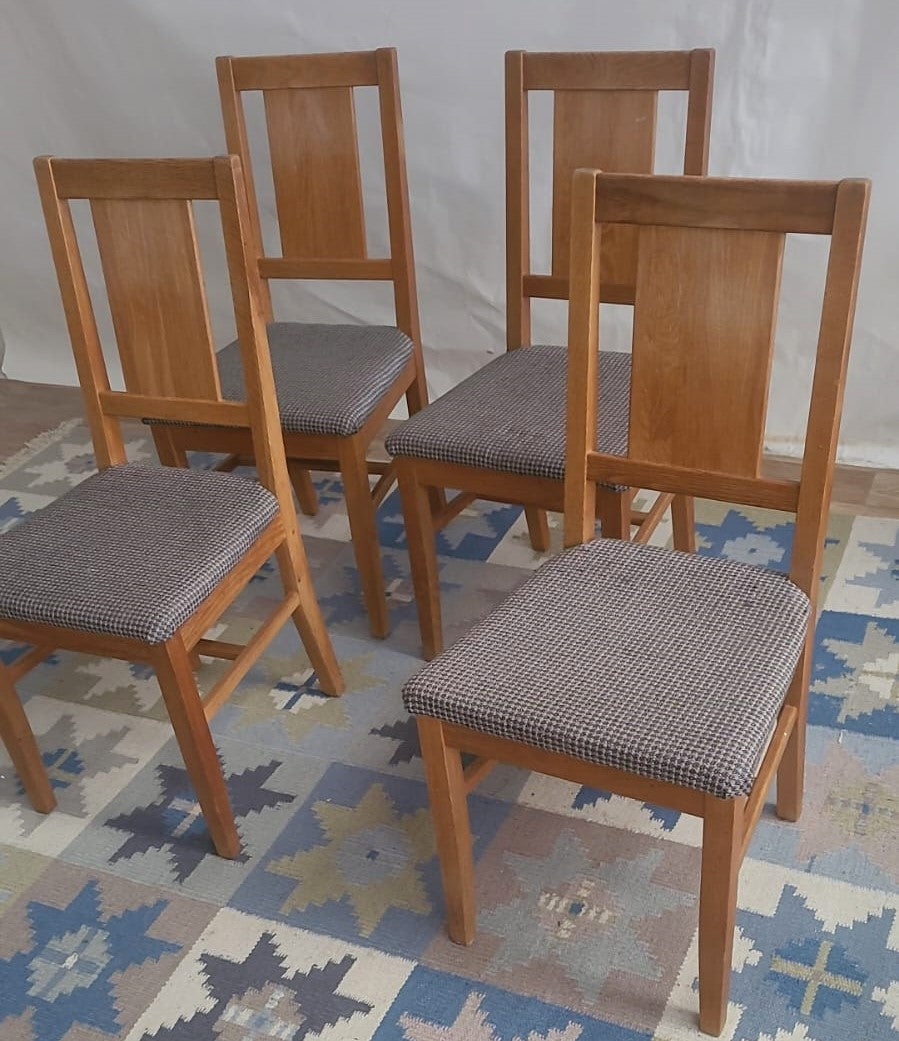 Lot de 2 chaises Brutalistes en chêne et tissu à carreaux, Danemark,1960 - Furniture 1960