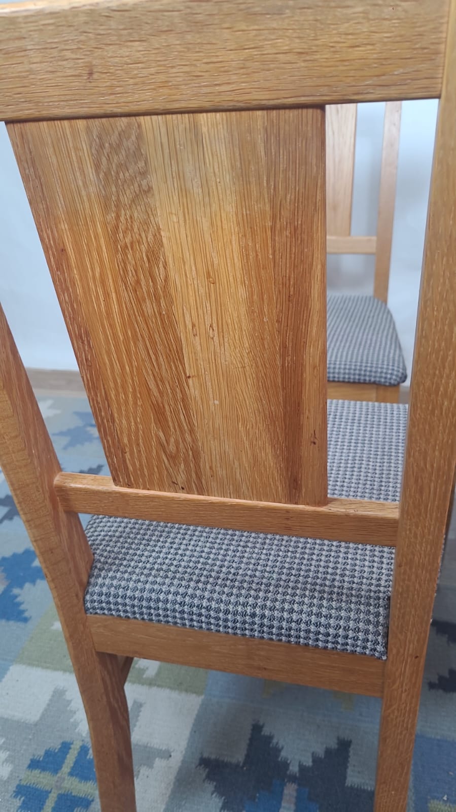 Lot 4 de chaises Brutalistes en chêne et tissu à carreaux, Danemark, années 1960 - Furniture 1960